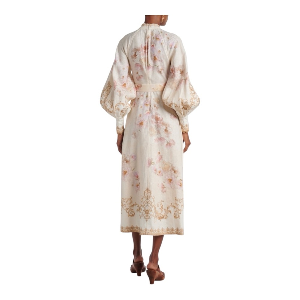 ZIMMERMANN Belted floral-print linen midi dress Size0 - Picture 8 of 9